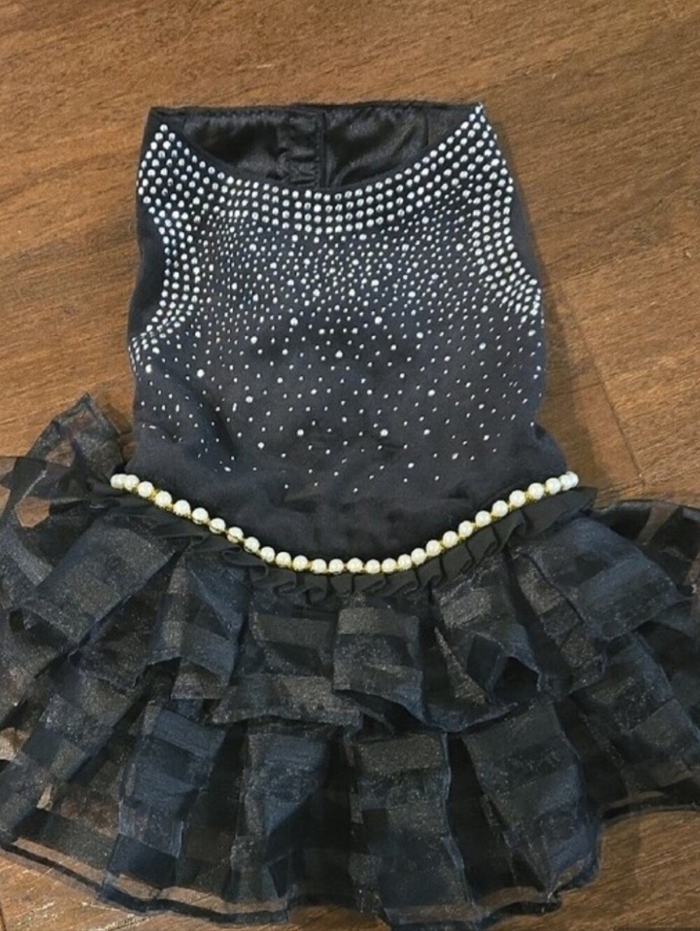 Black Silver Studded With Pearl Waist Dog Tutu Dress